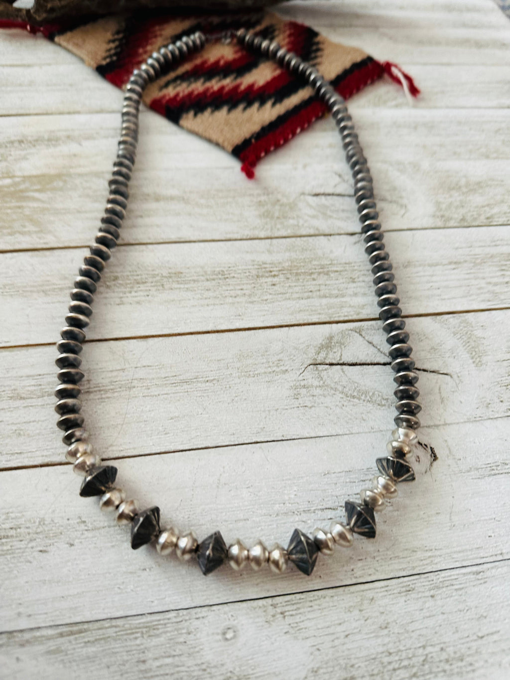 Handcrafted Sterling Silver Pearl Beaded Necklace 30”