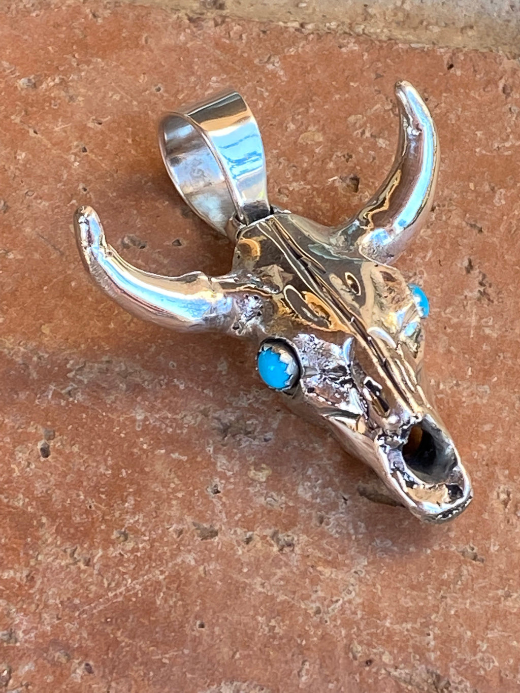 Handcrafted Sterling Silver & Turquoise Skull Pendant