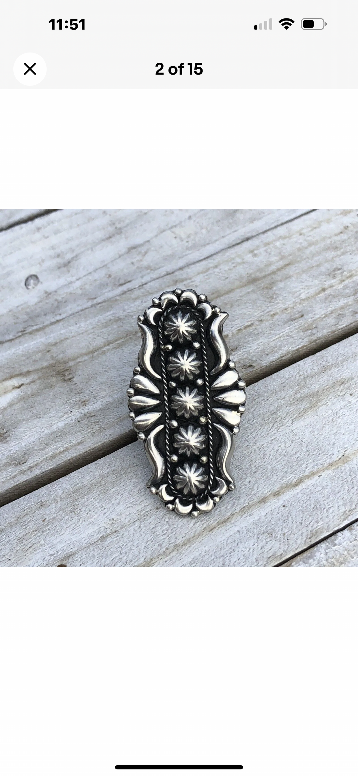 Patrick Yazzie Handcrafted Sterling Silver Concho Hand Stamped Ring