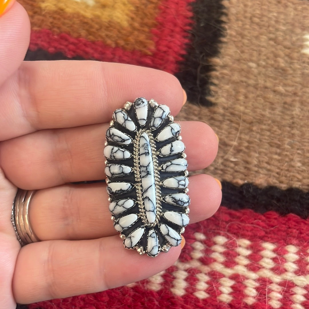 Handcrafted Sterling Silver & White Buffalo Cluster Ring Signed