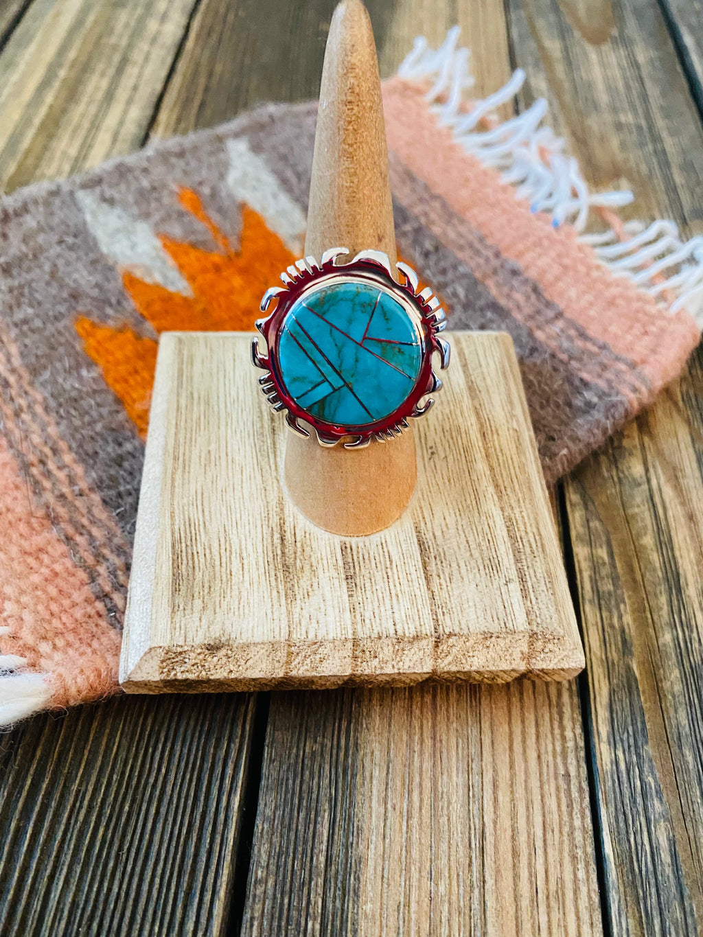 Handcrafted Sterling Silver & Turquoise Inlay Ring Size 6.5