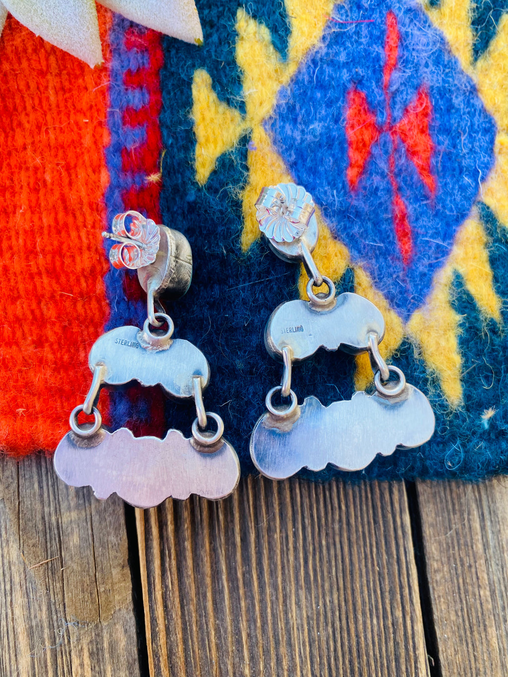 Handcrafted Turquoise & Sterling Silver Cluster Dangle Earrings