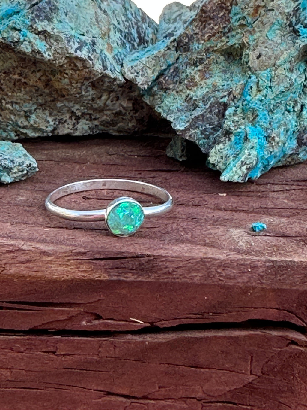 Handcrafted Sterling Silver & Green Opal Dot Ring