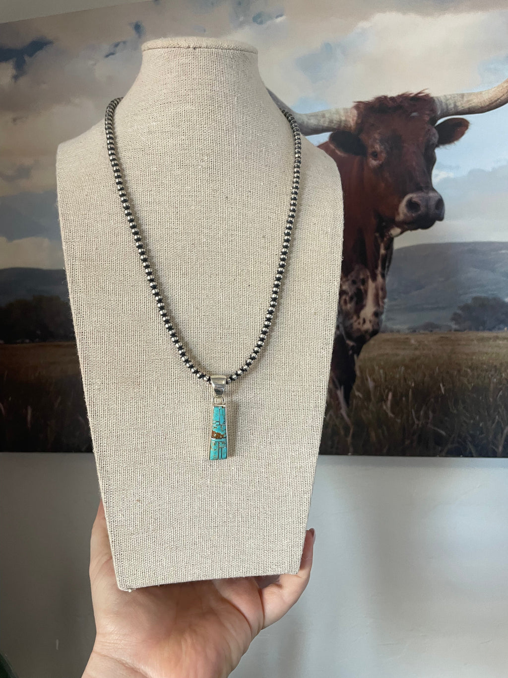 Handcrafted Number 8 Turquoise Inlay & Sterling Silver Pendant Signed