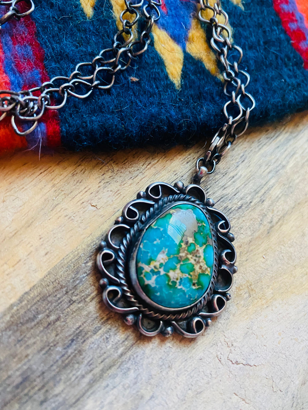 Handcrafted Sterling Silver & Royston Turquoise Necklace Signed