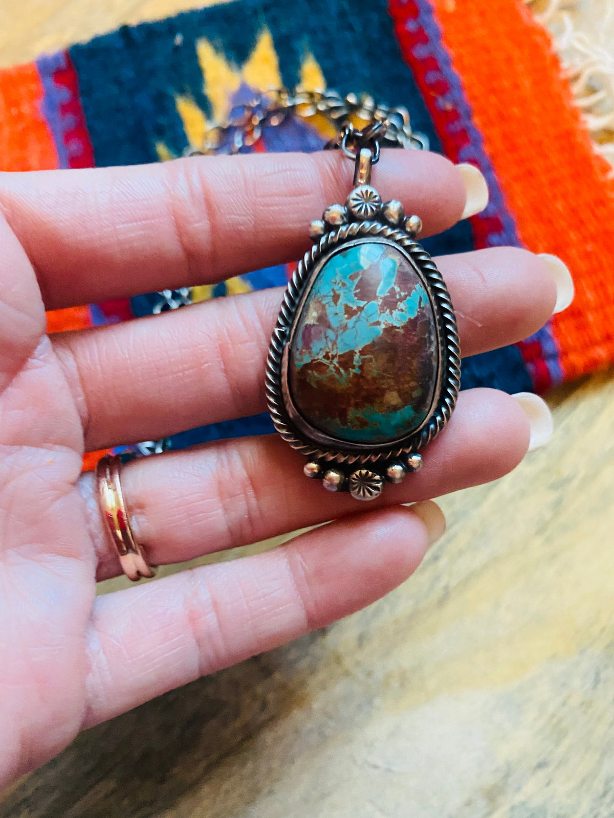 Handcrafted Sterling Silver & Royston Turquoise Necklace Signed