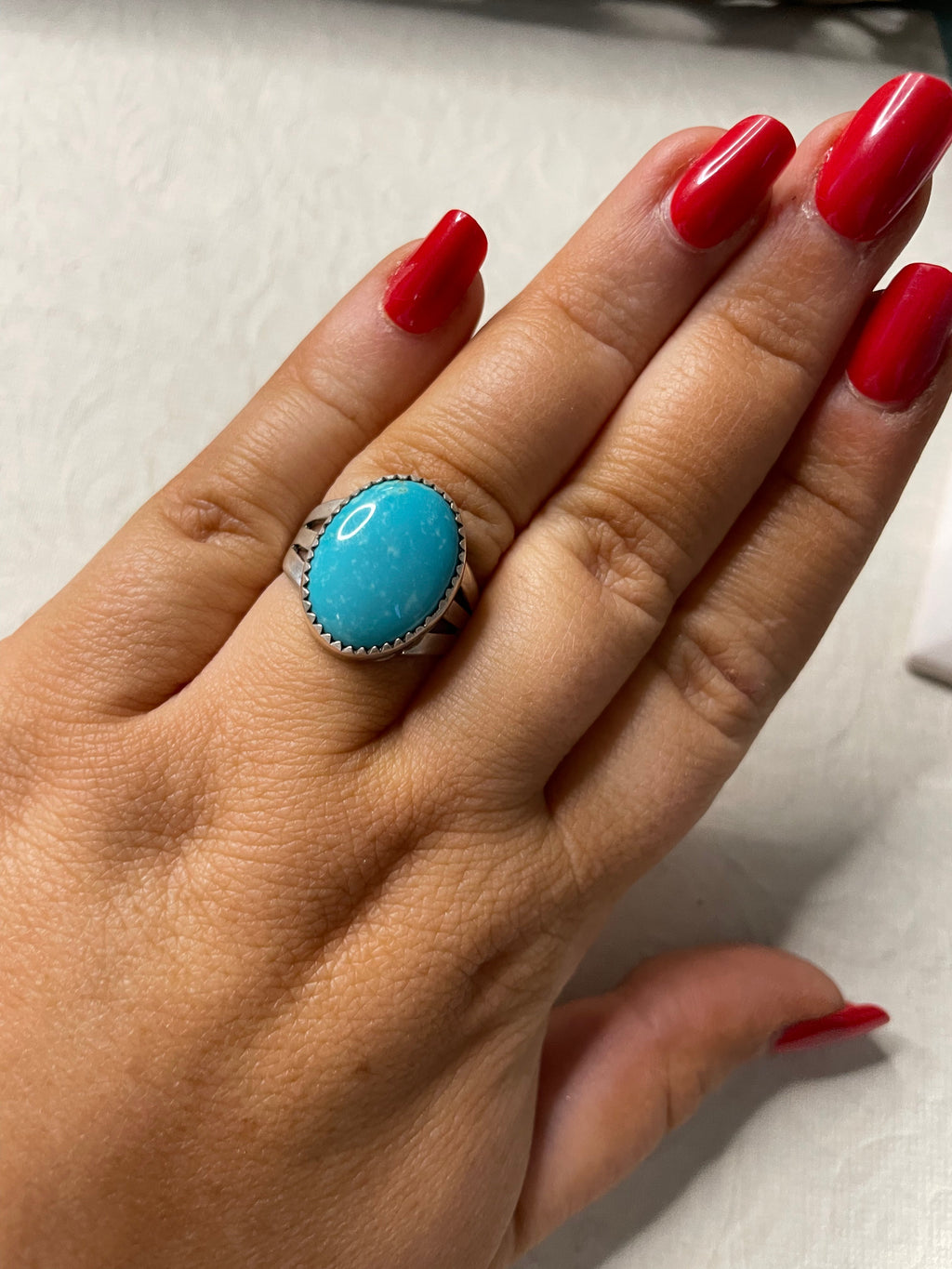 Old Pawn Handcrafted Sterling Silver & Light Blue Larimer Ring Size 8