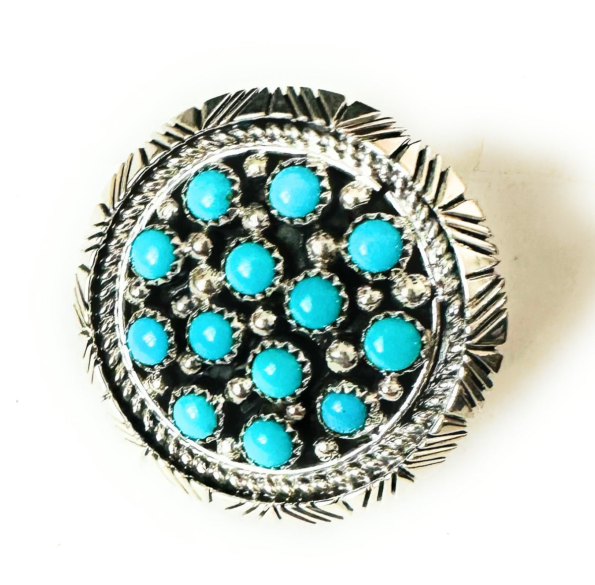 Handcrafted Sterling Silver & Turquoise Cluster Ring Signed
