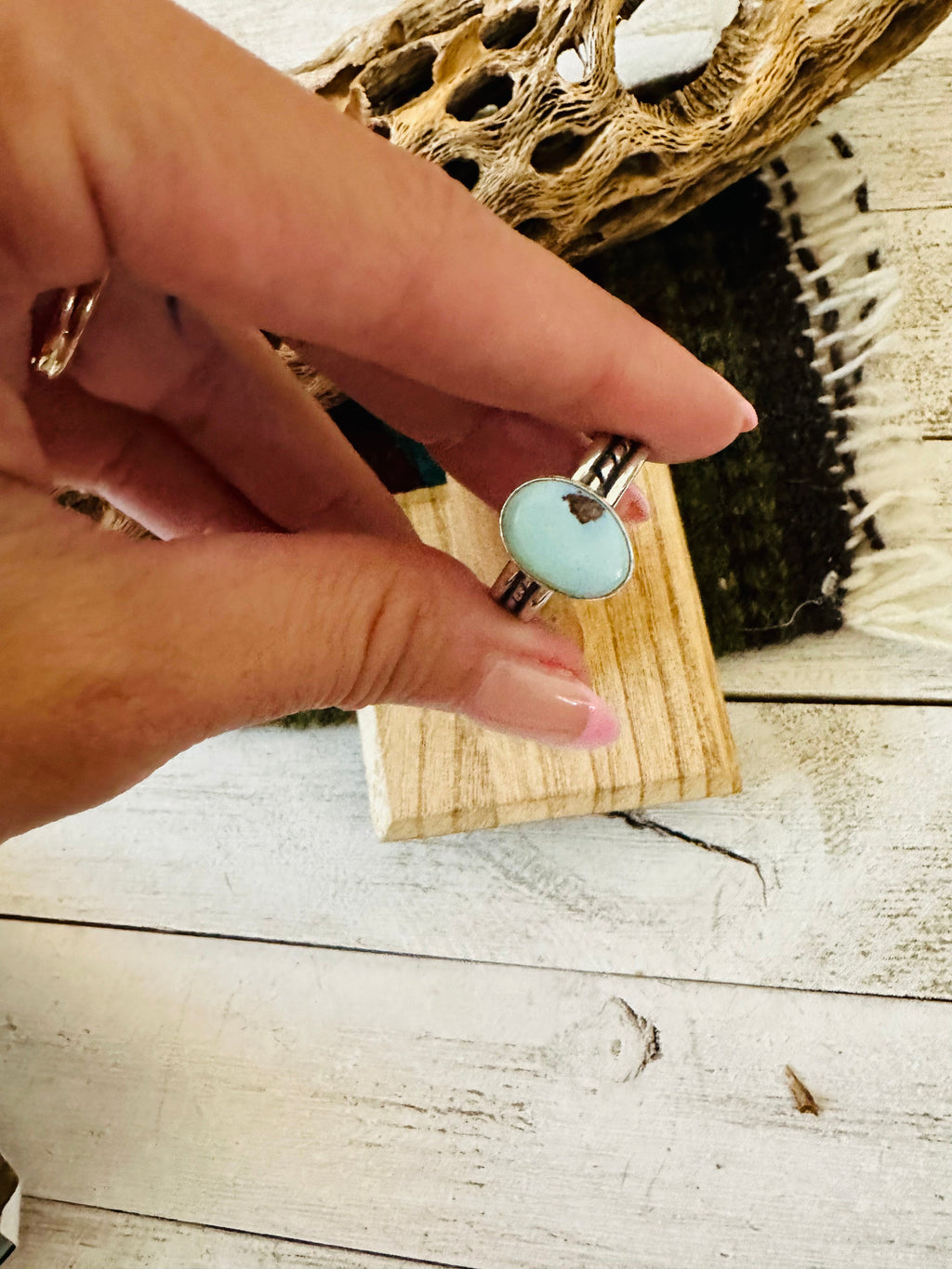Handcrafted Golden Hills Turquoise & Sterling Silver Ring Size 6.5