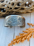 Handcrafted Vintage Sterling Silver Tufa Cast Hummingbird Cuff Bracelet