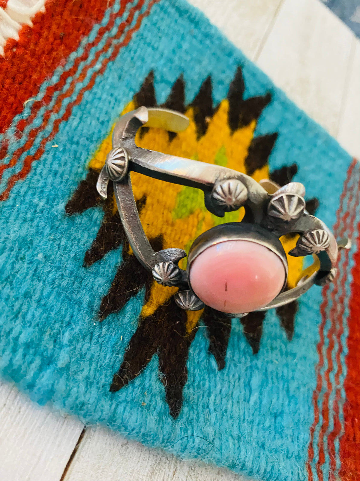Handcrafted Queen Pink Conch Shell & Sterling Silver Cuff Bracelet By Chimney Butte /
