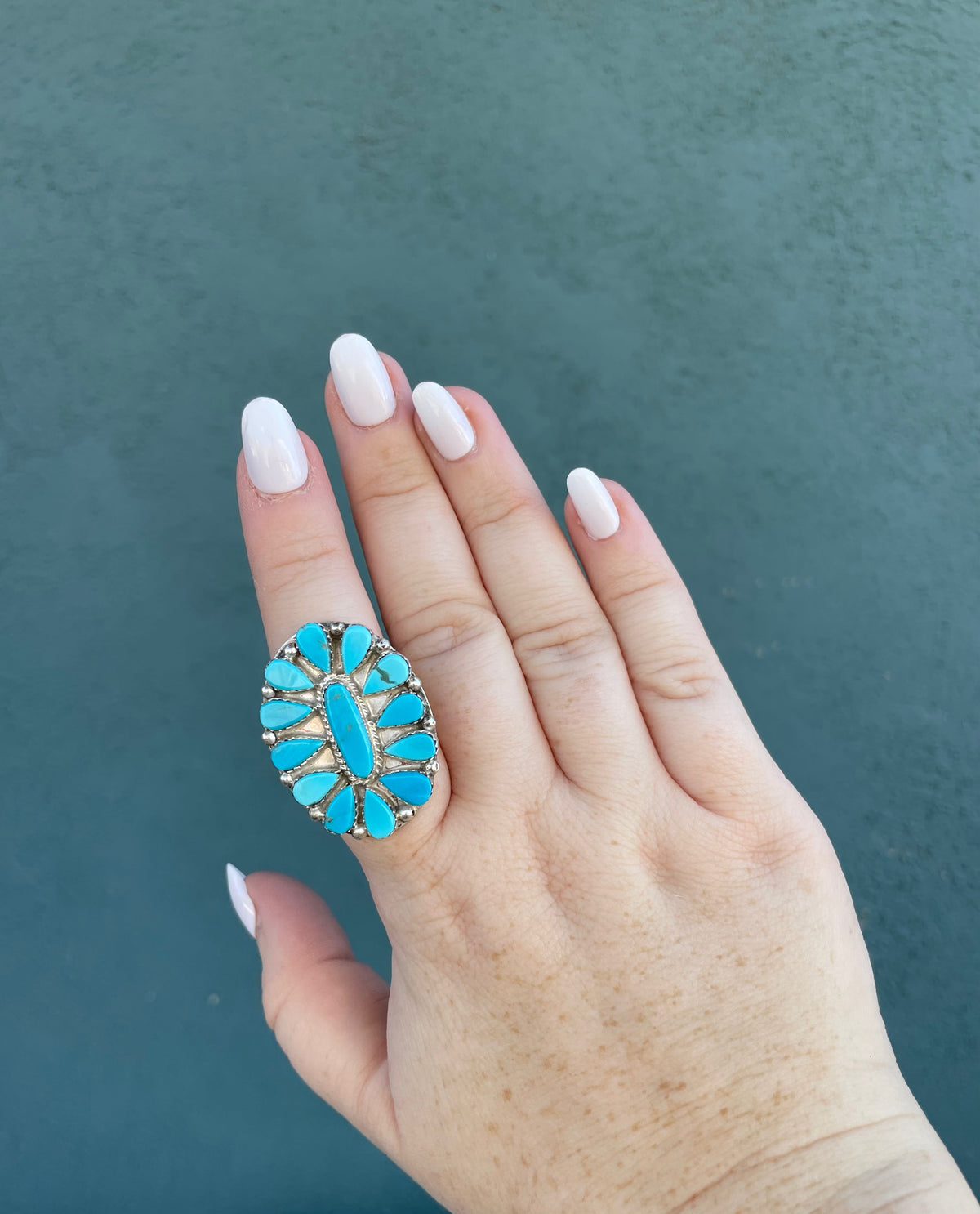 Handcrafted Turquoise And Sterling Silver Statement Ring