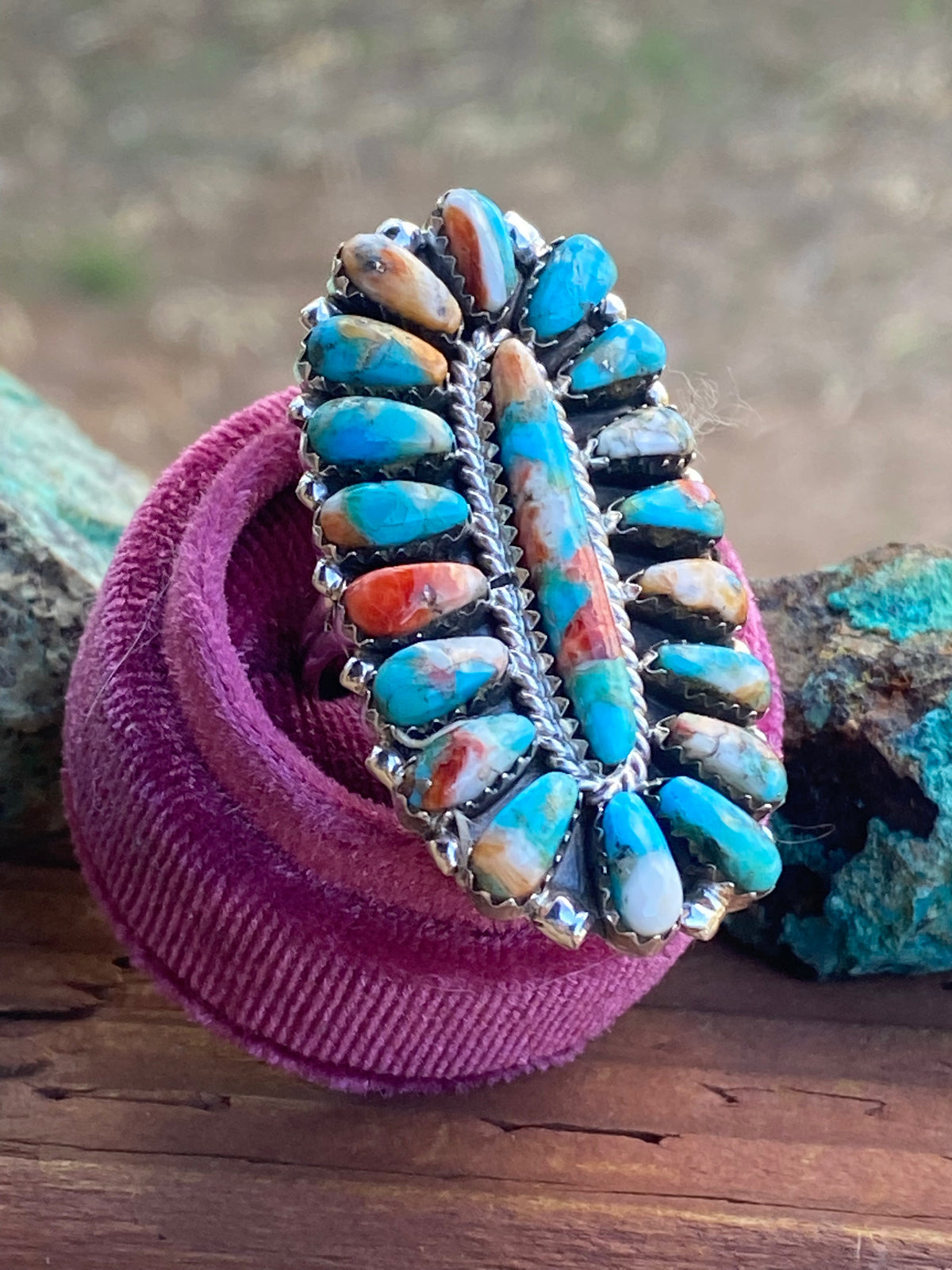 Handcrafted Sterling Silver & Natural Spice Mojave Cluster Ring