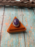 Old Pawn Handcrafted Sterling Silver & Charorite Ring Size 7.5