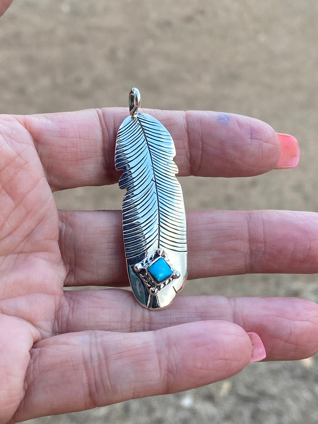 Handcrafted Kingman Turquoise & Sterling Silver Feather Pendant