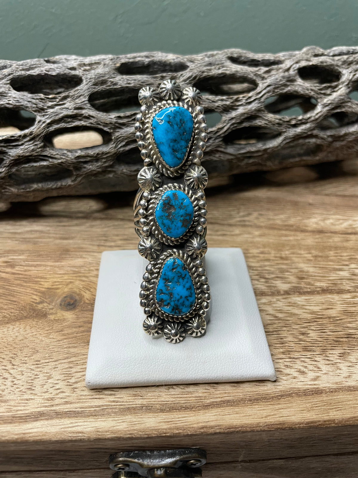Handcrafted Turquoise And Sterling Silver Statement Ring Sz 9