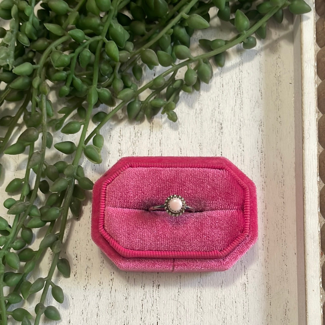 Dainty Handcrafted Sterling Silver & Pink Conch Dot Ring