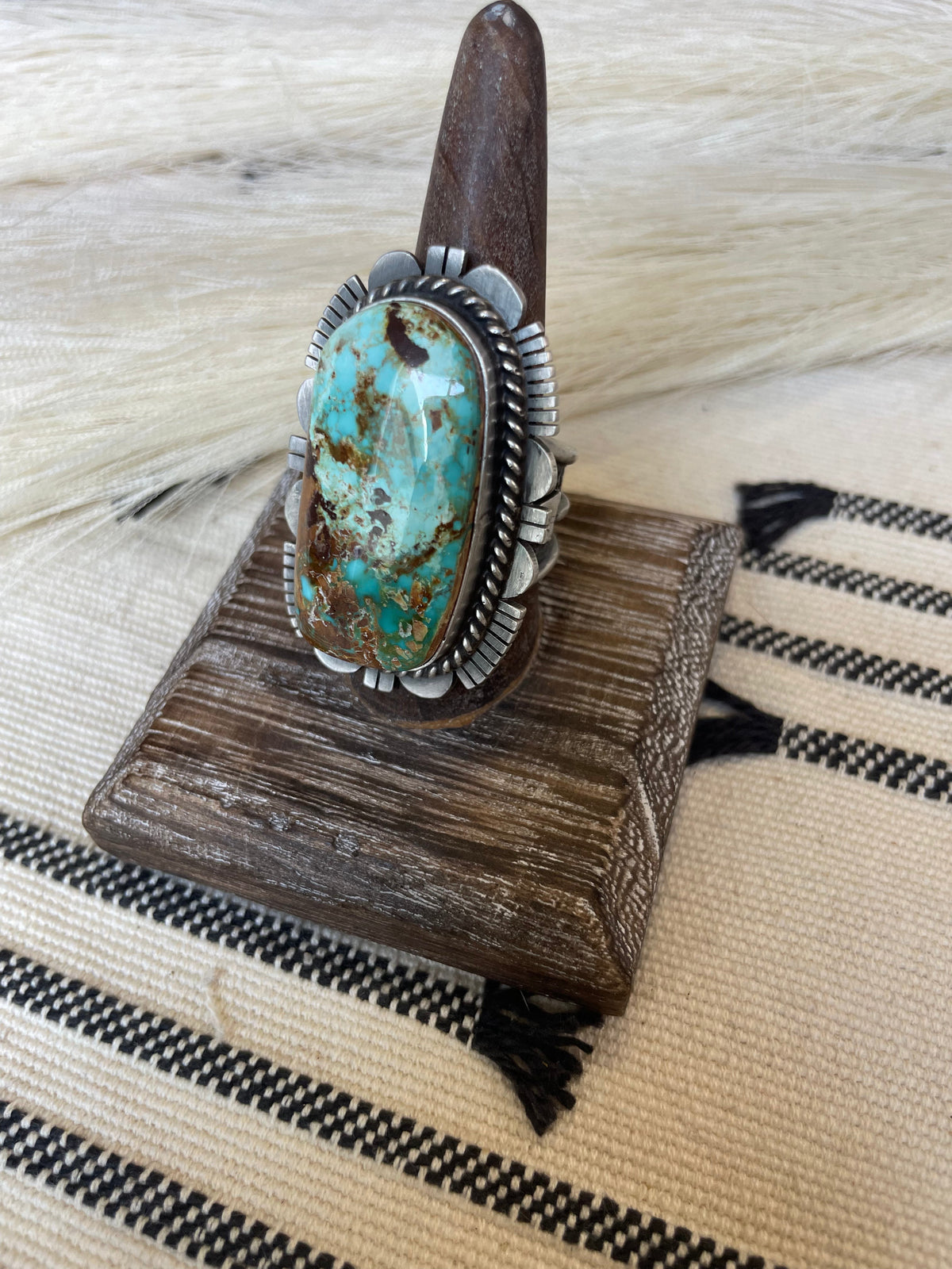 Handcrafted Turquoise & Sterling Silver Ring Size 10 Signed  Russell Sam