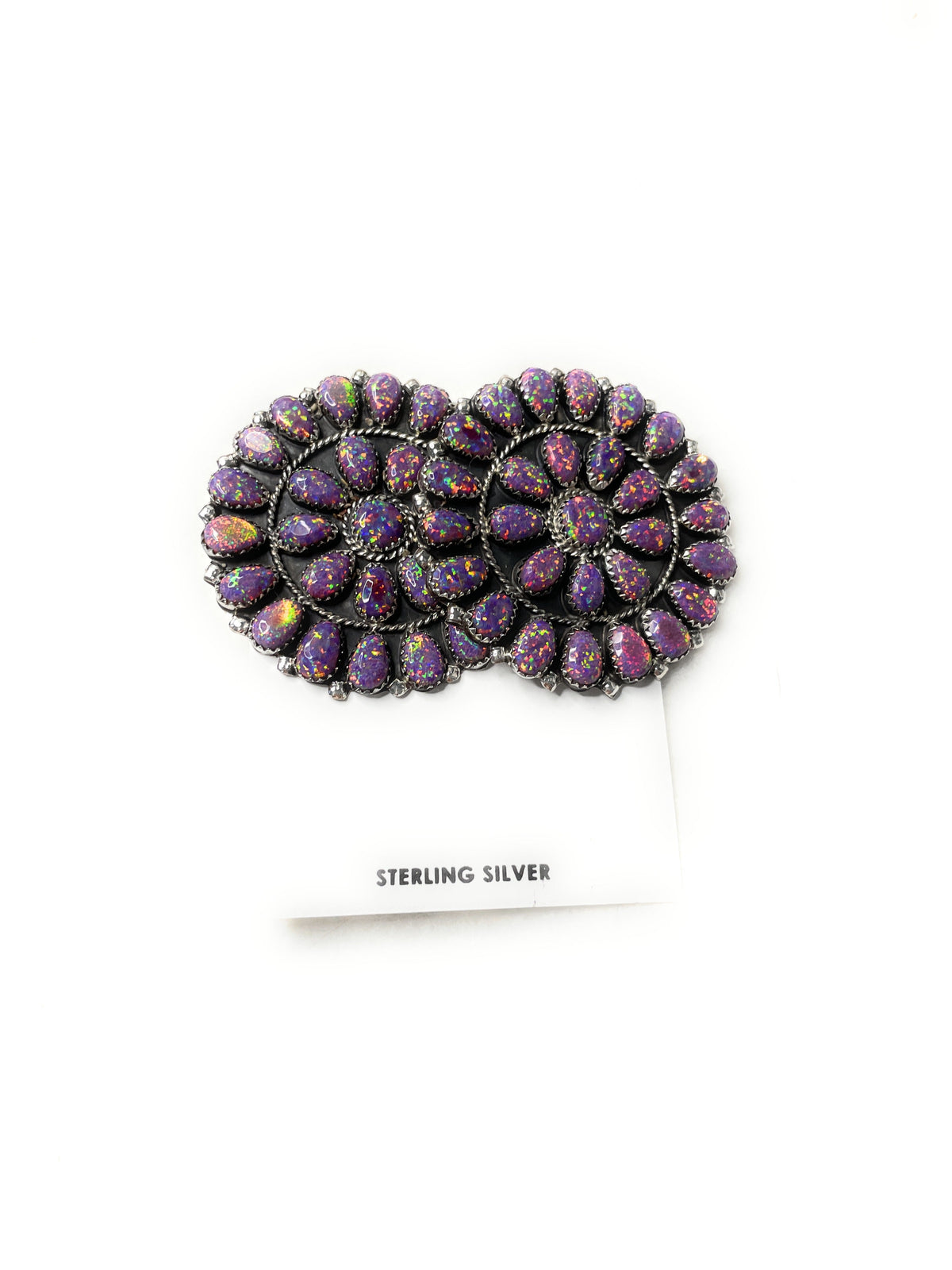 Handcrafted Sterling Silver & Purple Opal Cluster Post Earrings Signed
