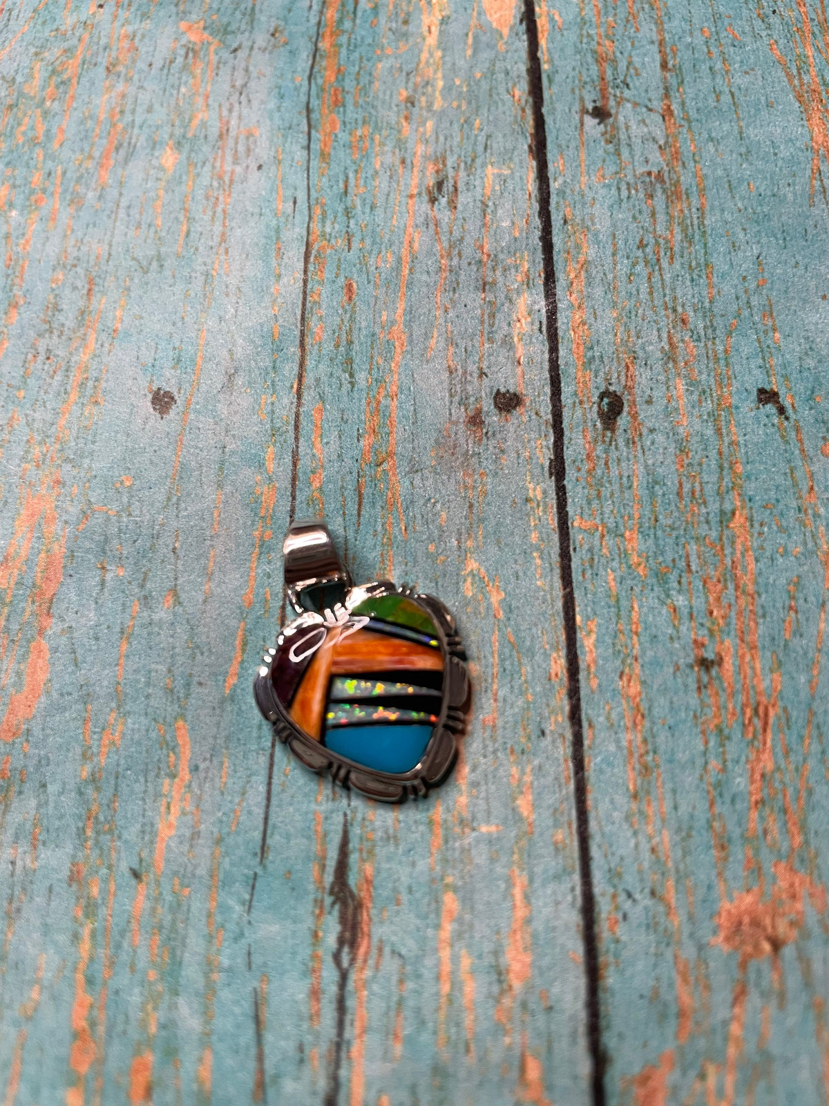 Handcrafted Sterling Silver And Multi Stone Inlay Pendant