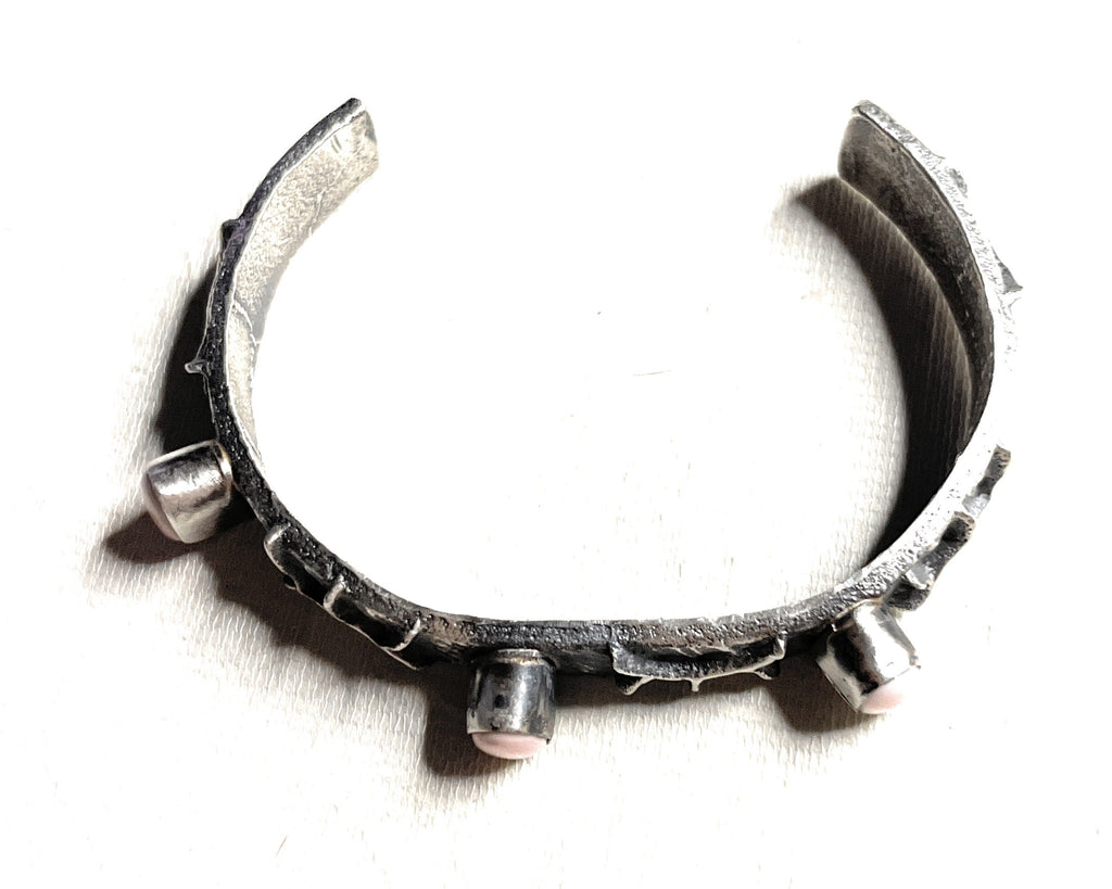 Handcrafted Pink Conch & Sterling Silver Tufa Cast Cuff Bracelet Signed