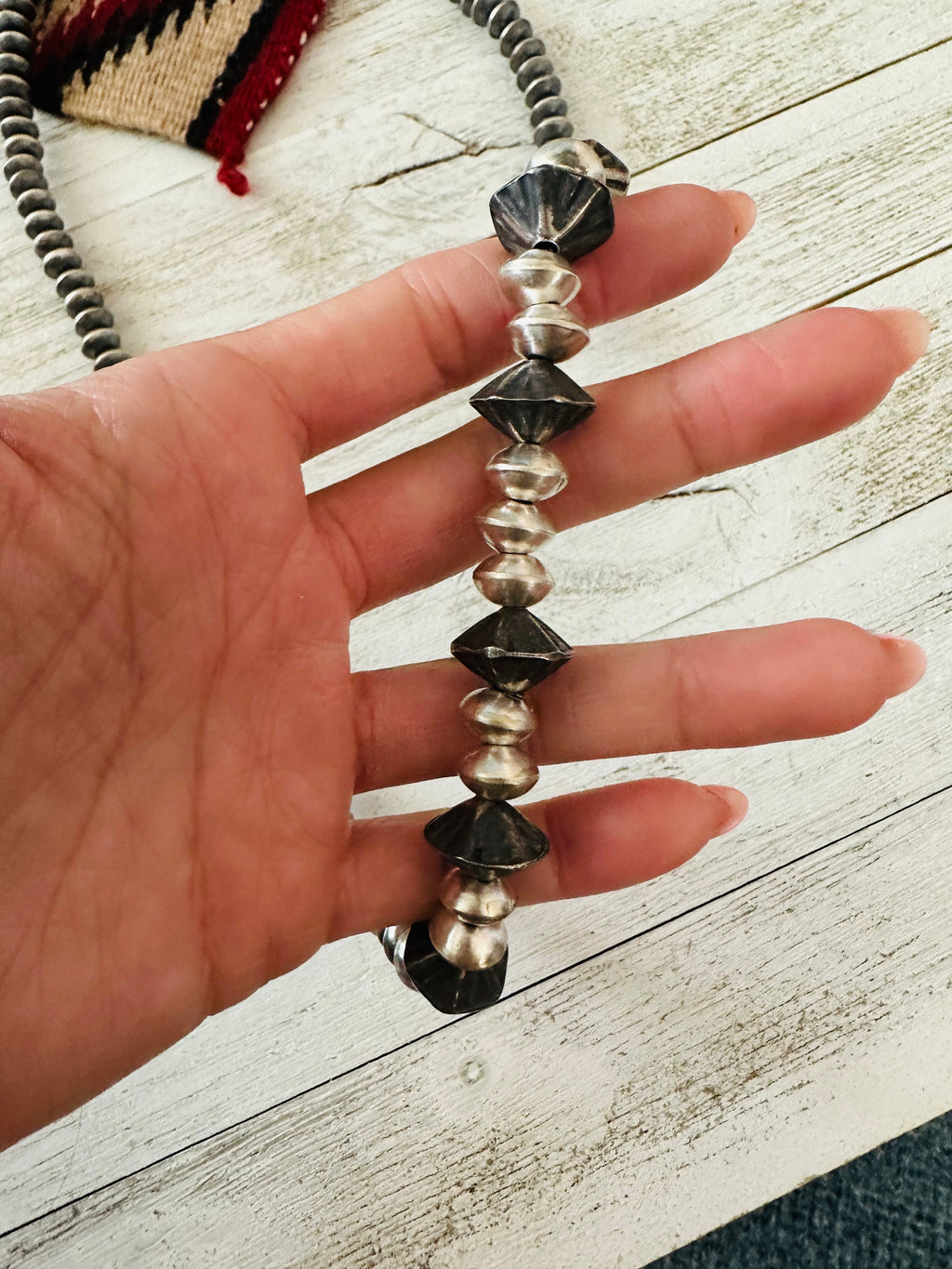 Handcrafted Sterling Silver Pearl Beaded Necklace 30”