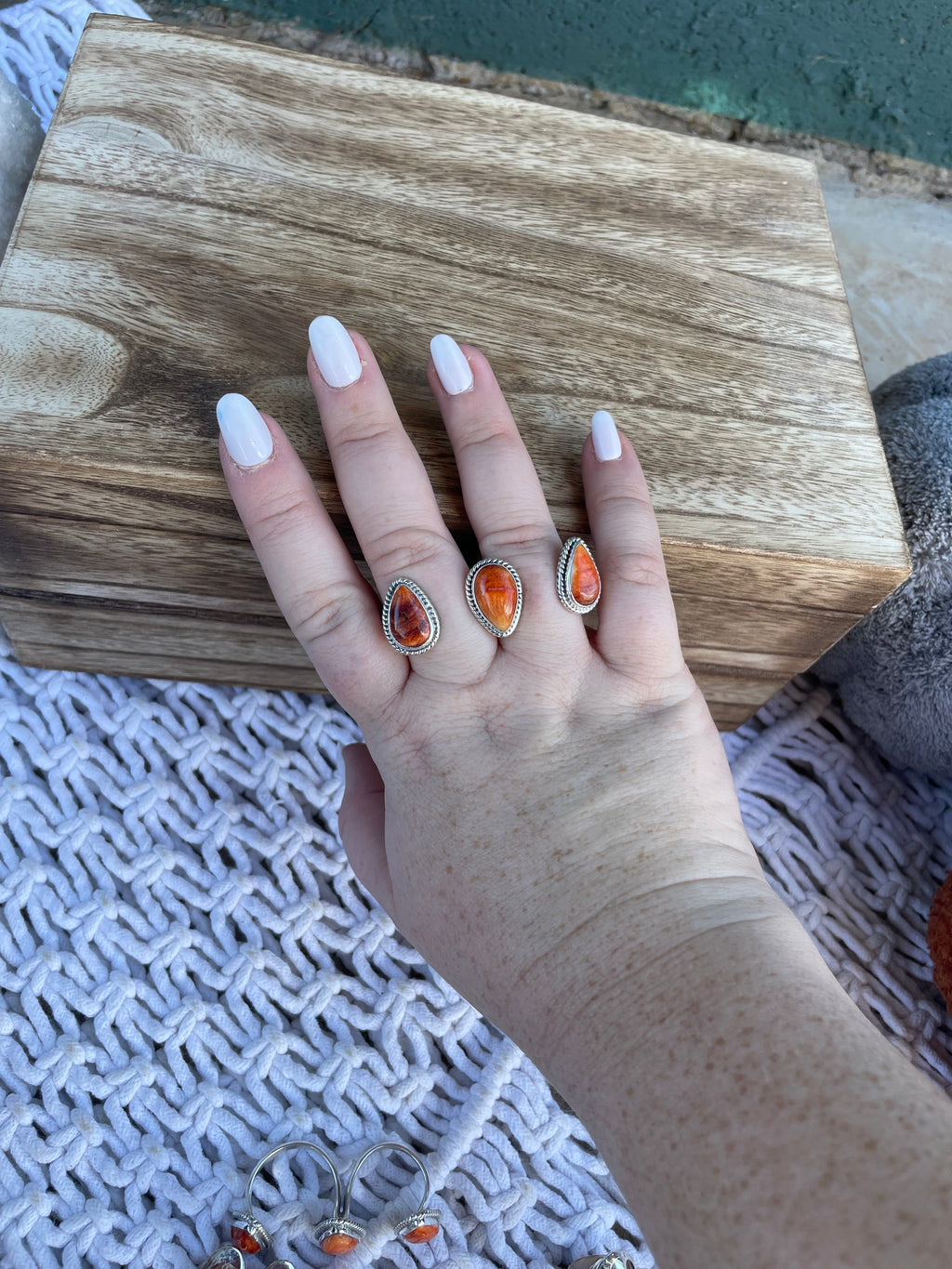 Handcrafted Sterling Silver And Light Orange Spiny Adjustable Triple Threat Knuckler Ring