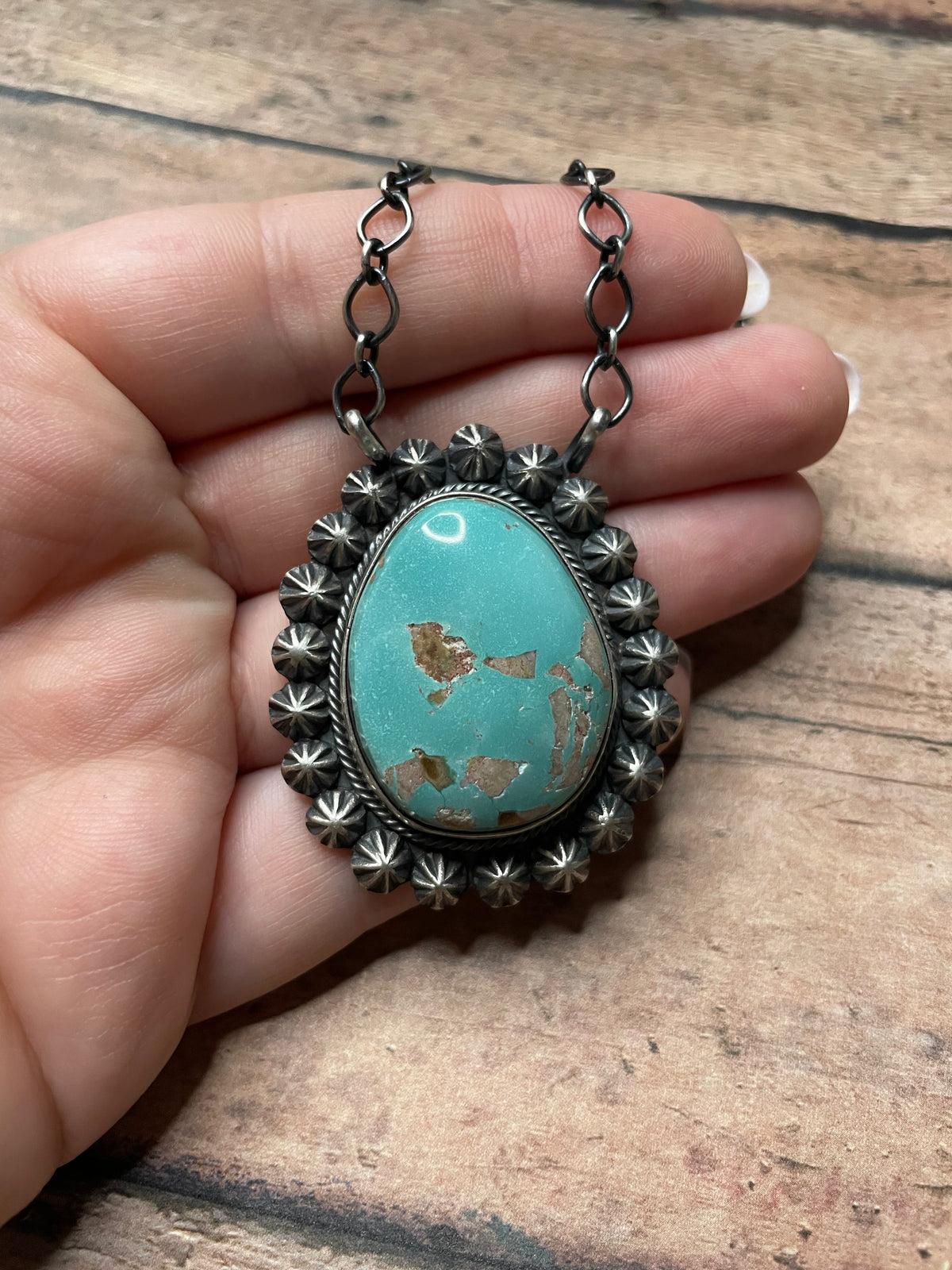 Handcrafted Sterling Silver And Turquoise Necklace Signed