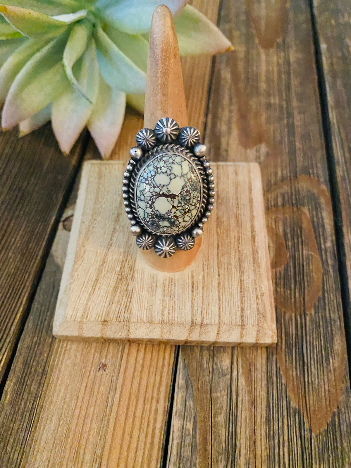 Handcrafted New Lander Turquoise & Sterling Silver Ring Size 7