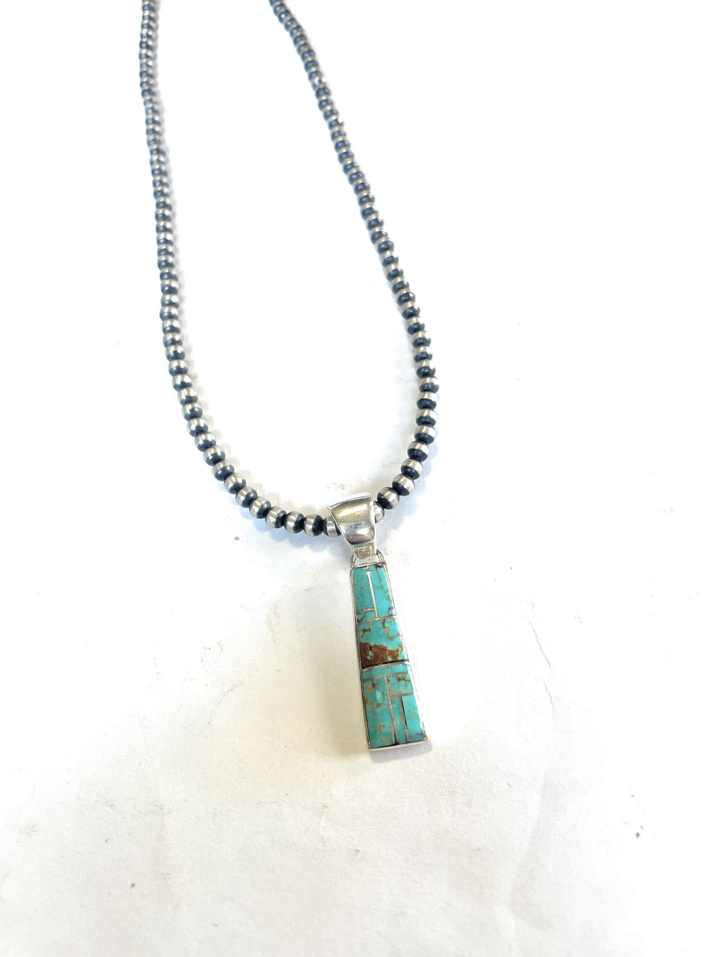 Handcrafted Number 8 Turquoise Inlay & Sterling Silver Pendant Signed