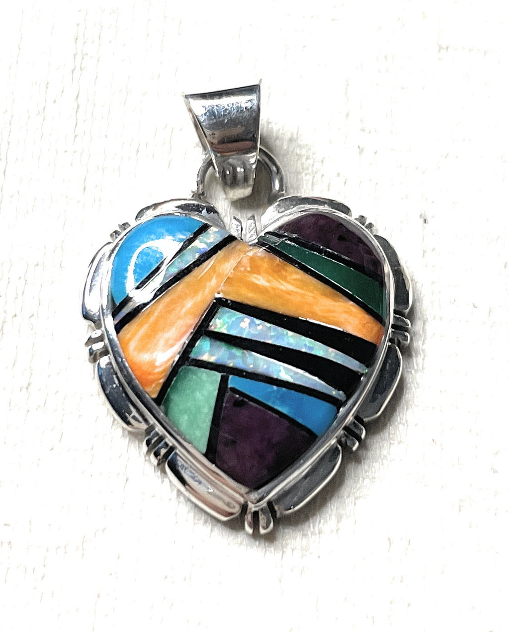 Handcrafted Sterling Silver And Multi Stone Inlay Pendant