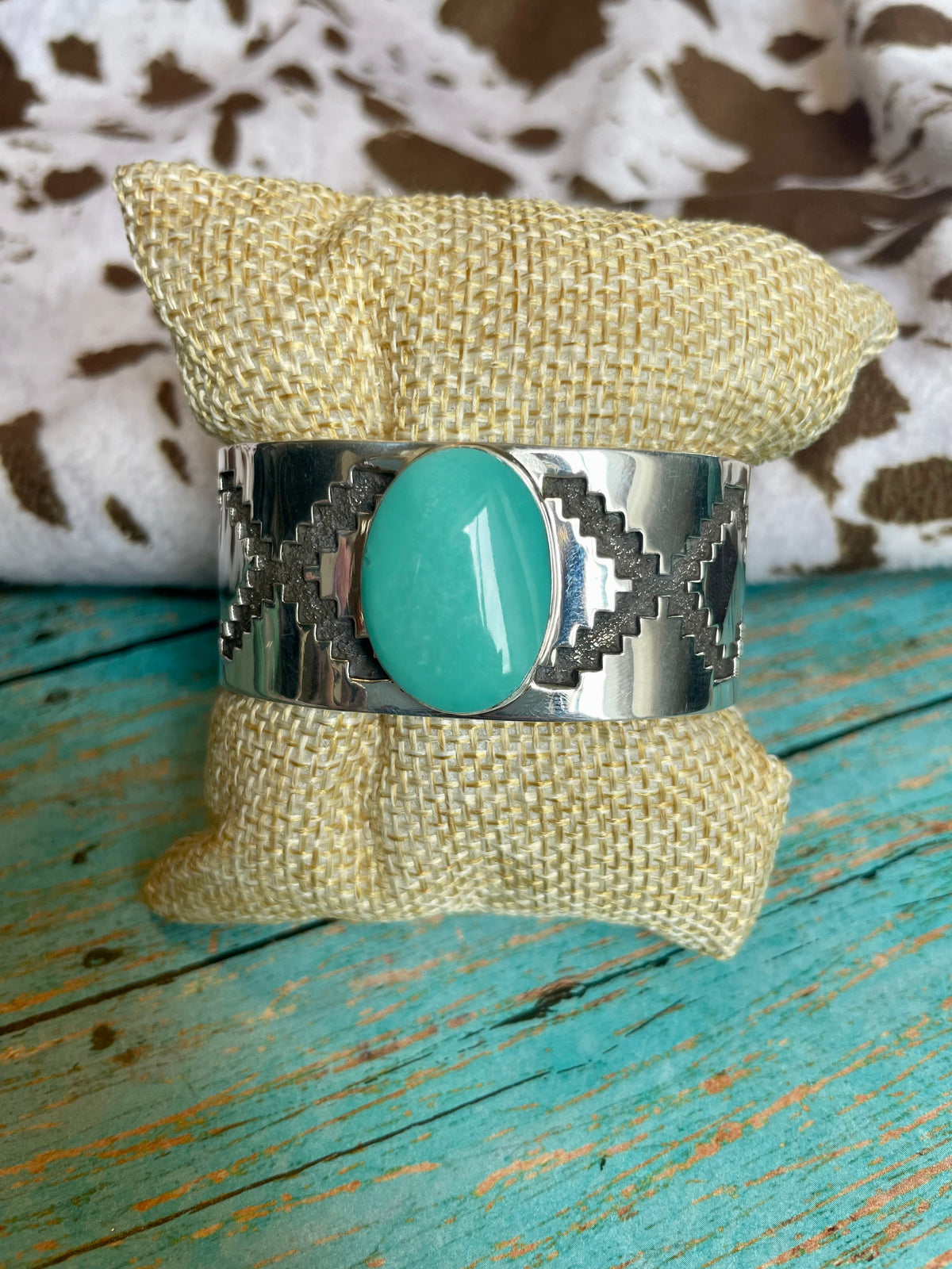 Handcrafted Kingman Turquoise And Sterling Silver Cuff Bracelet