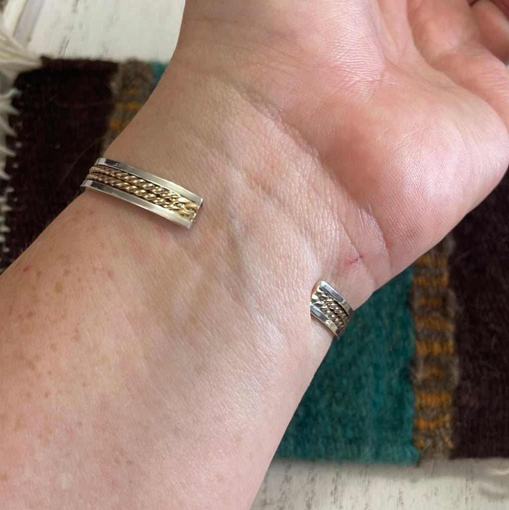 Handcrafted 12kt Overlay & Sterling Silver Adjustable Cuff Bracelet Signed