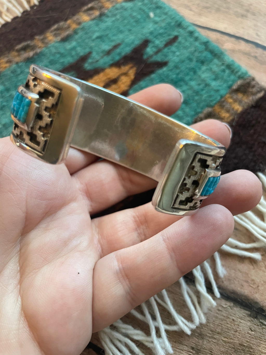 Rare Dan Jackson Sterling Silver & Turquoise Cuff Bracelet Signed /