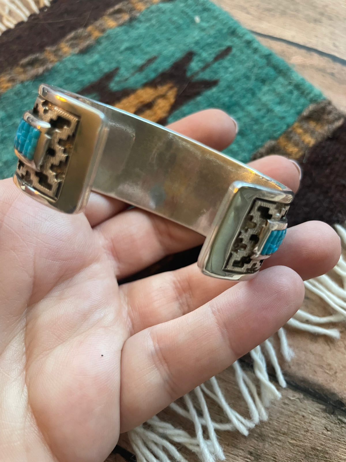 Rare Dan Jackson Sterling Silver & Turquoise Cuff Bracelet Signed /