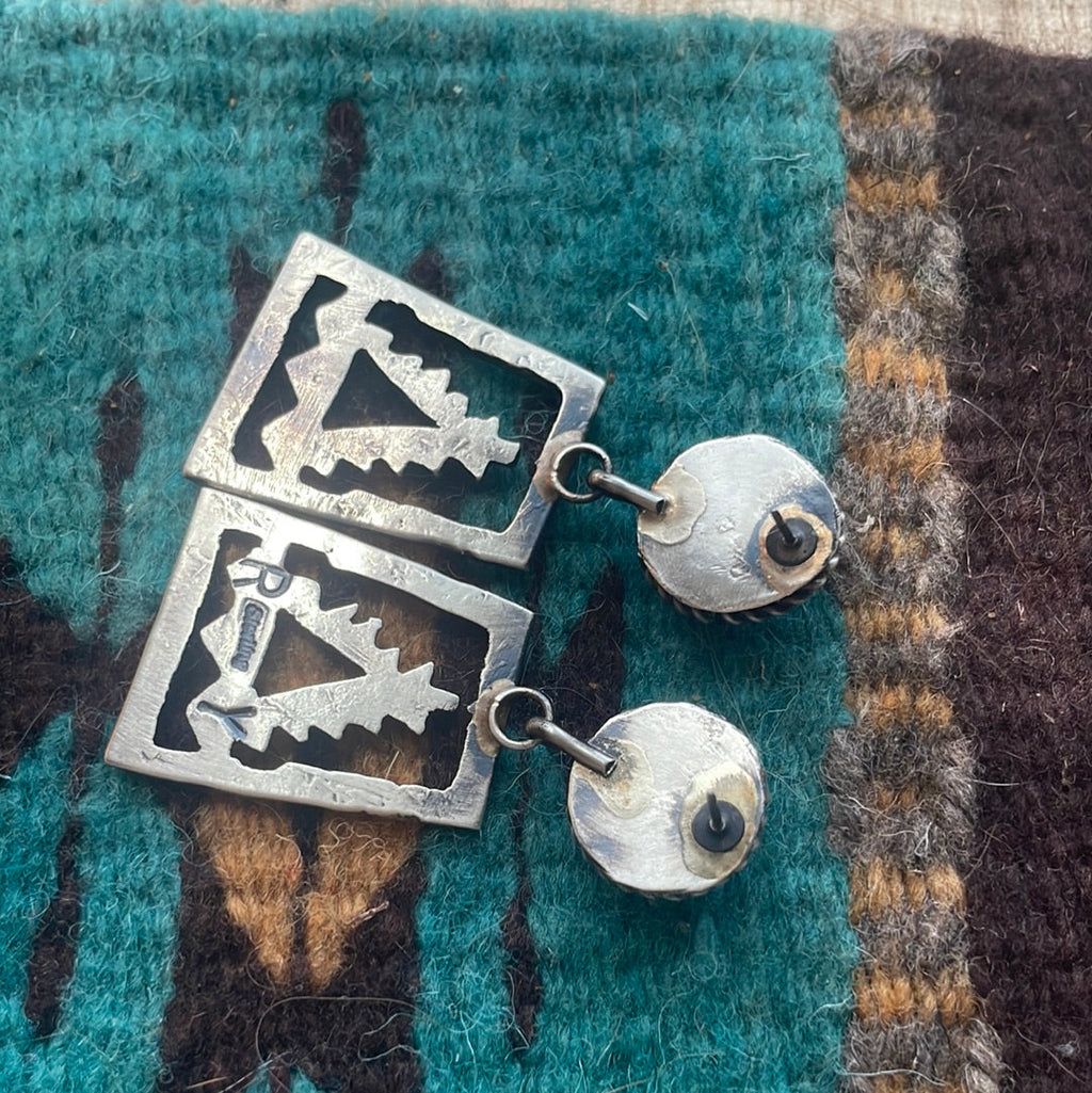 Beautiful Handcrafted Sterling Silver & Red Spiny Dangle Earrings Signed