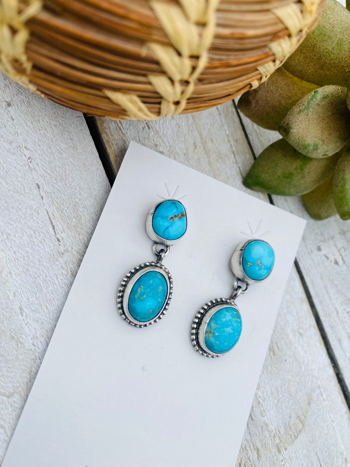 Handcrafted Sterling Silver And Turquoise Dangle Earrings Signed