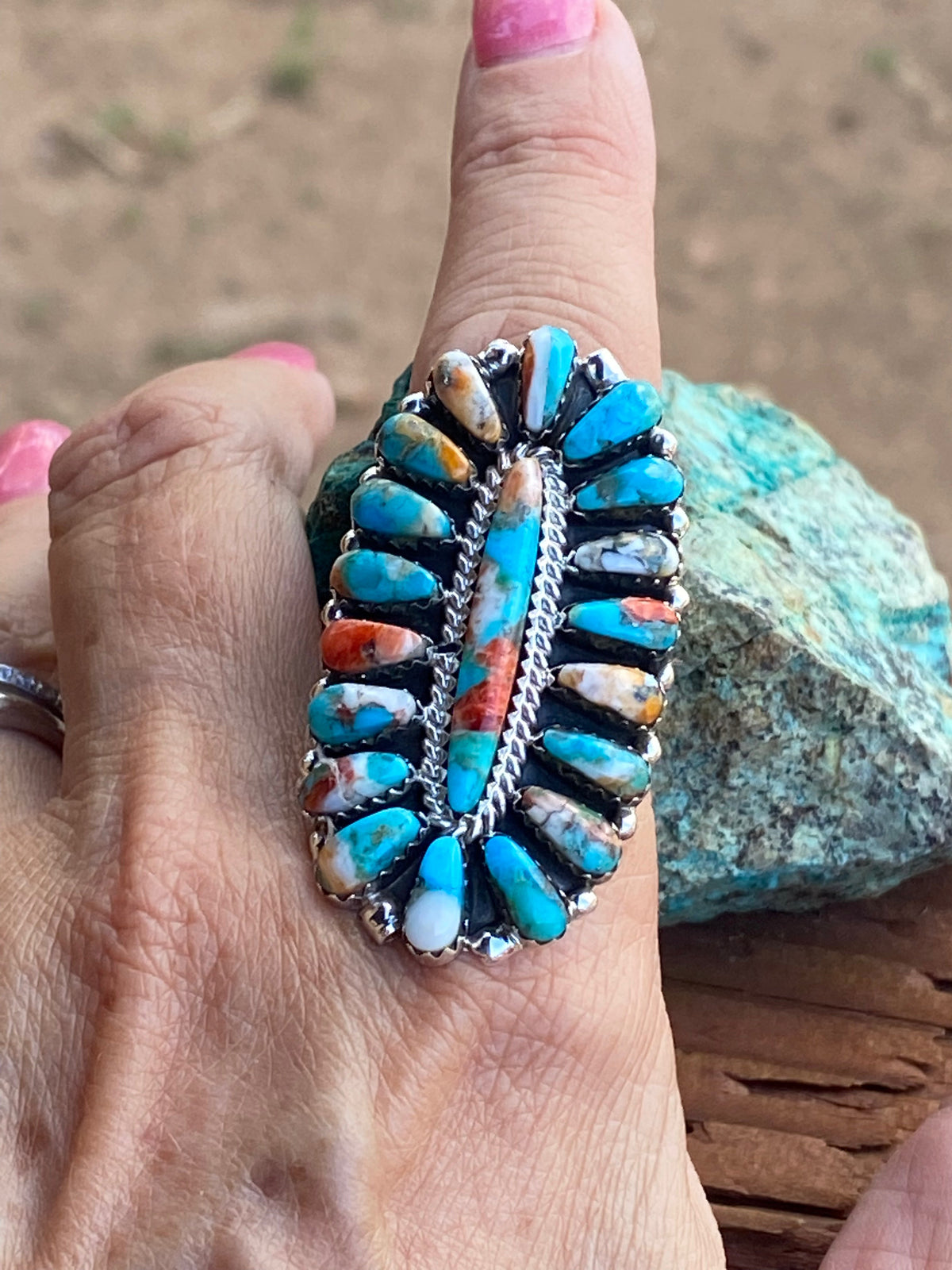 Handcrafted Sterling Silver & Natural Spice Mojave Cluster Ring