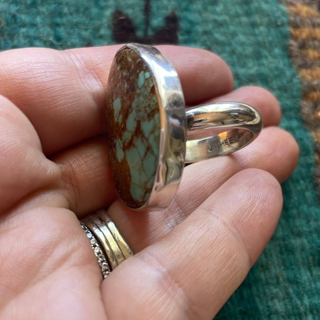 Handcrafted Number 8 Turquoise & Sterling Silver Ring Size 10 Signed J Chee