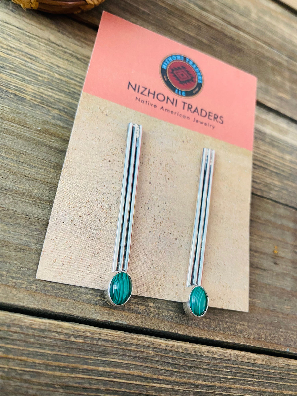 Handcrafted Malachite & Sterling Silver Dangle Earrings