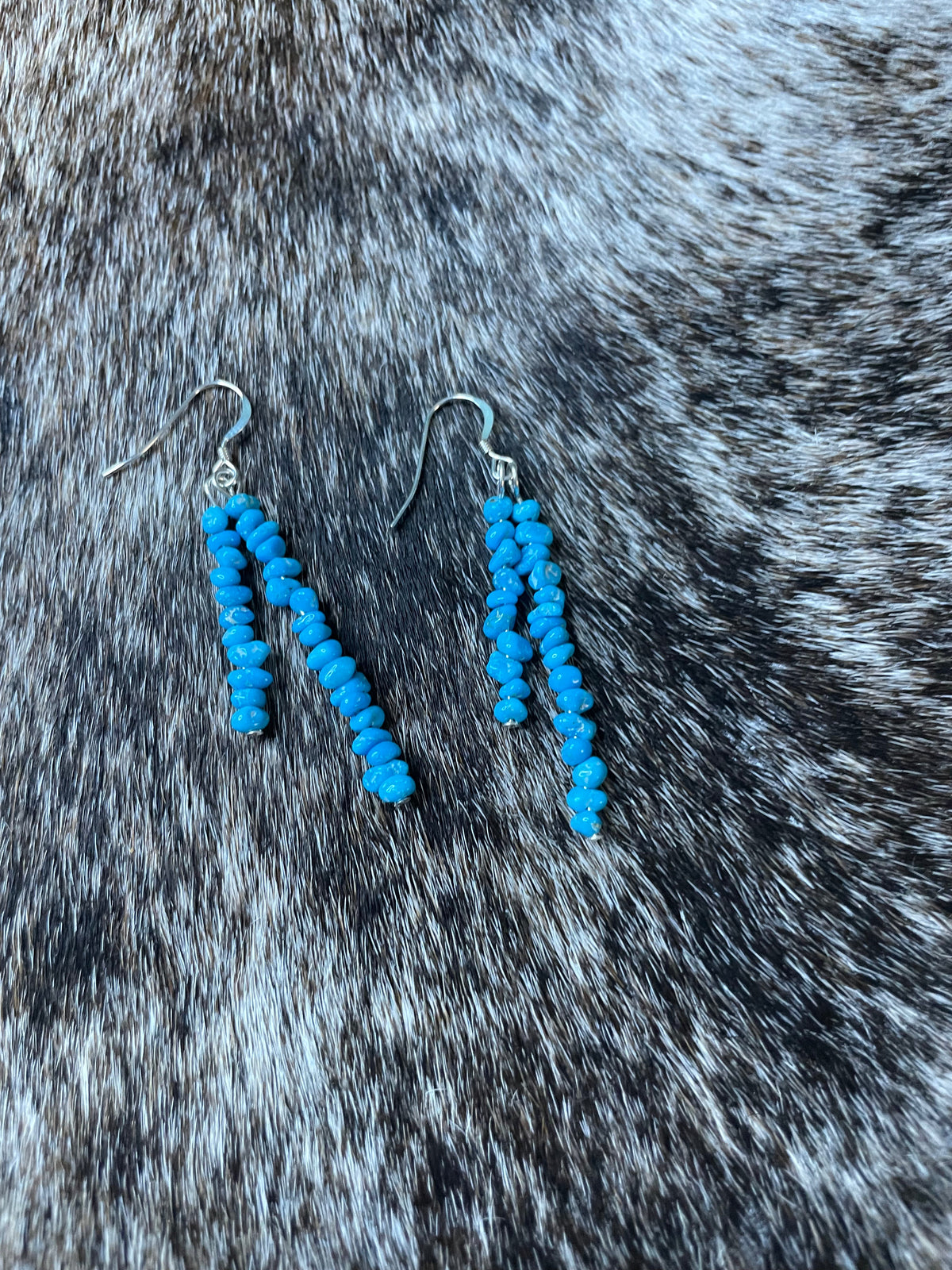 Handcrafted Sterling Silver & Turquoise Beaded Dangle Earrings DBL Strand