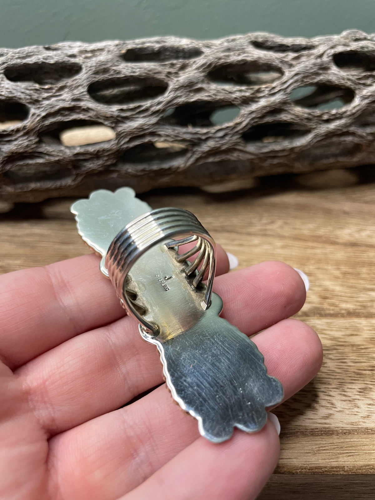 Handcrafted Turquoise And Sterling Silver Statement Ring Sz 9