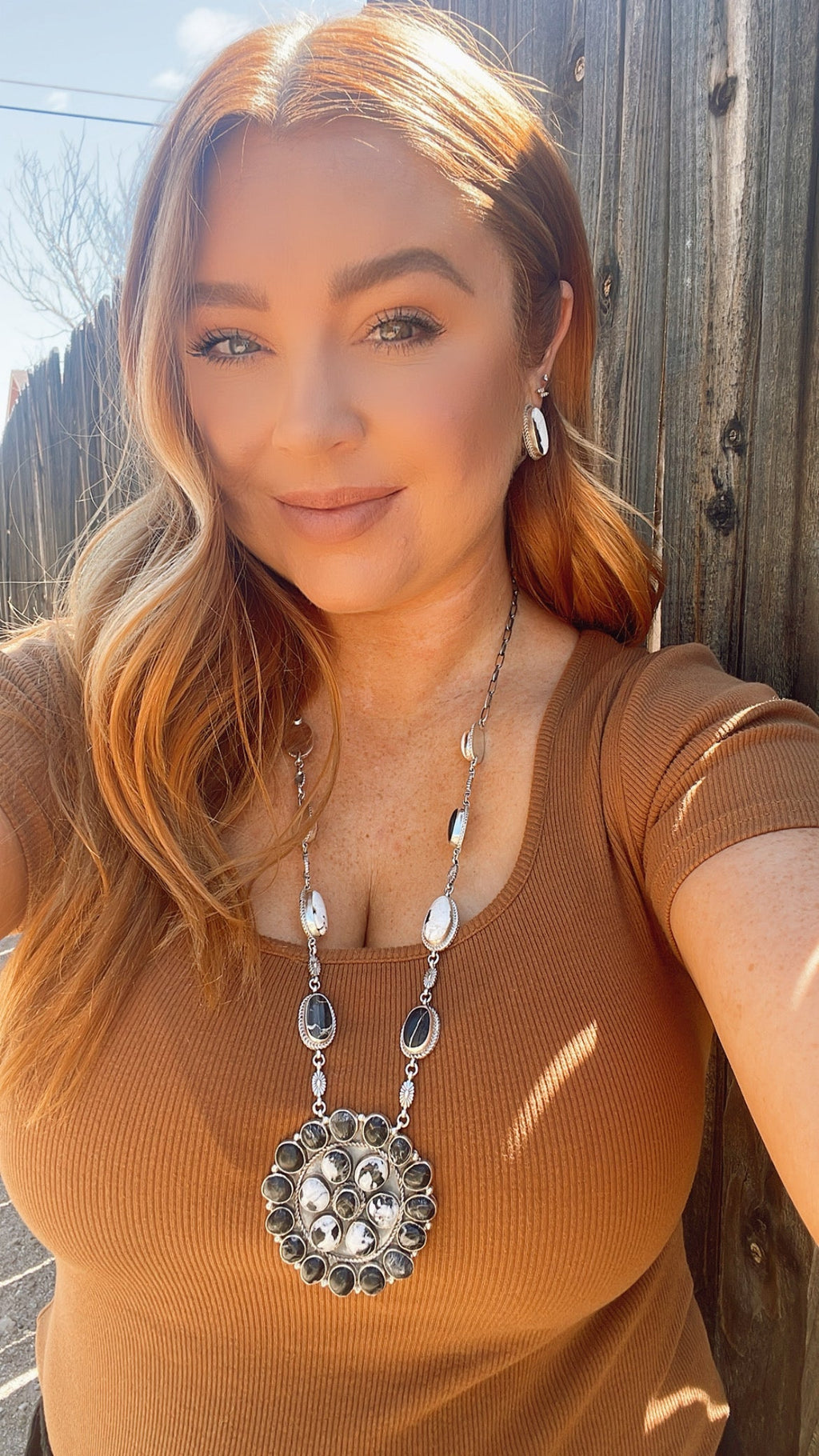 Handcrafted White Buffalo & Sterling Silver Necklace Earrings Set Signed