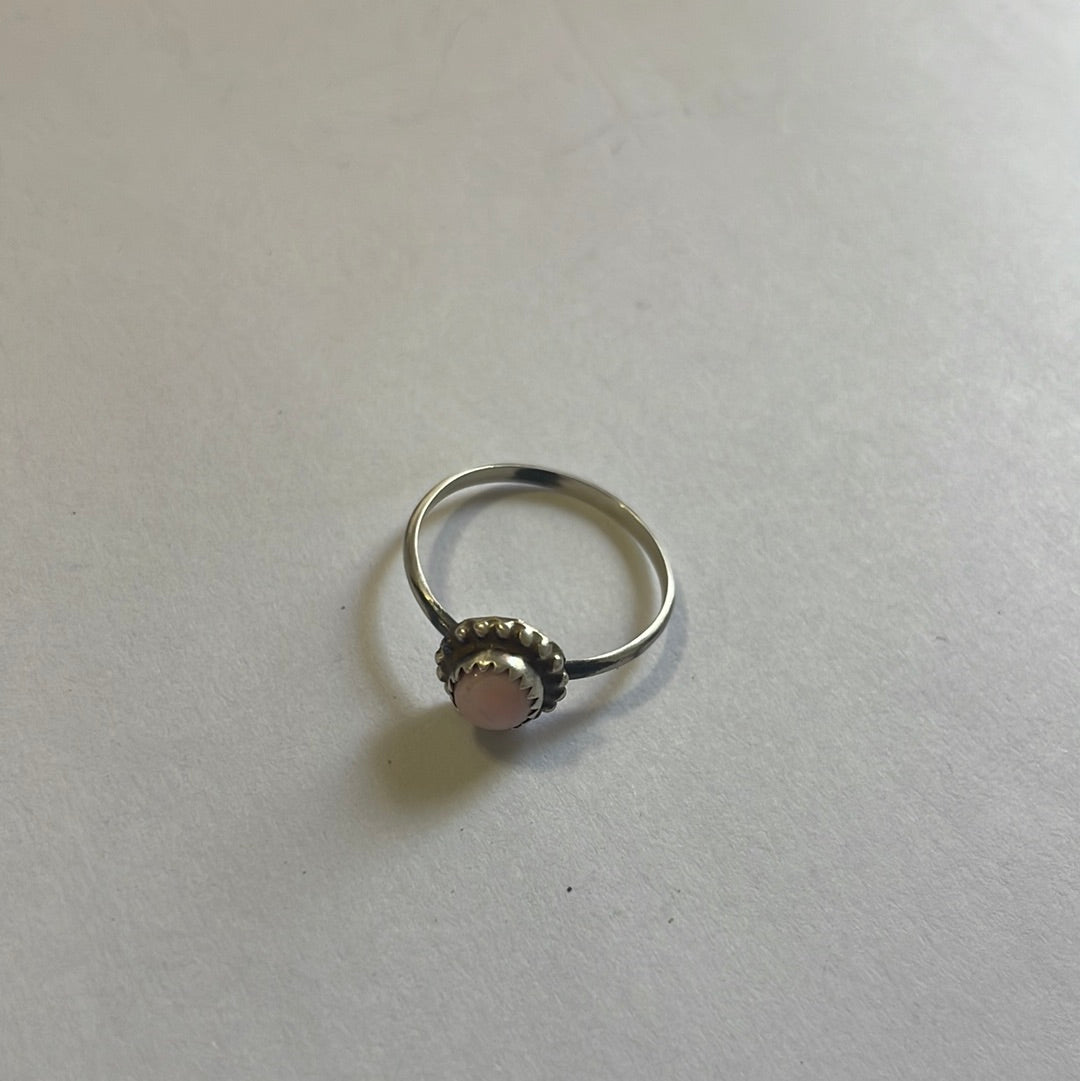 Dainty Handcrafted Sterling Silver & Pink Conch Dot Ring