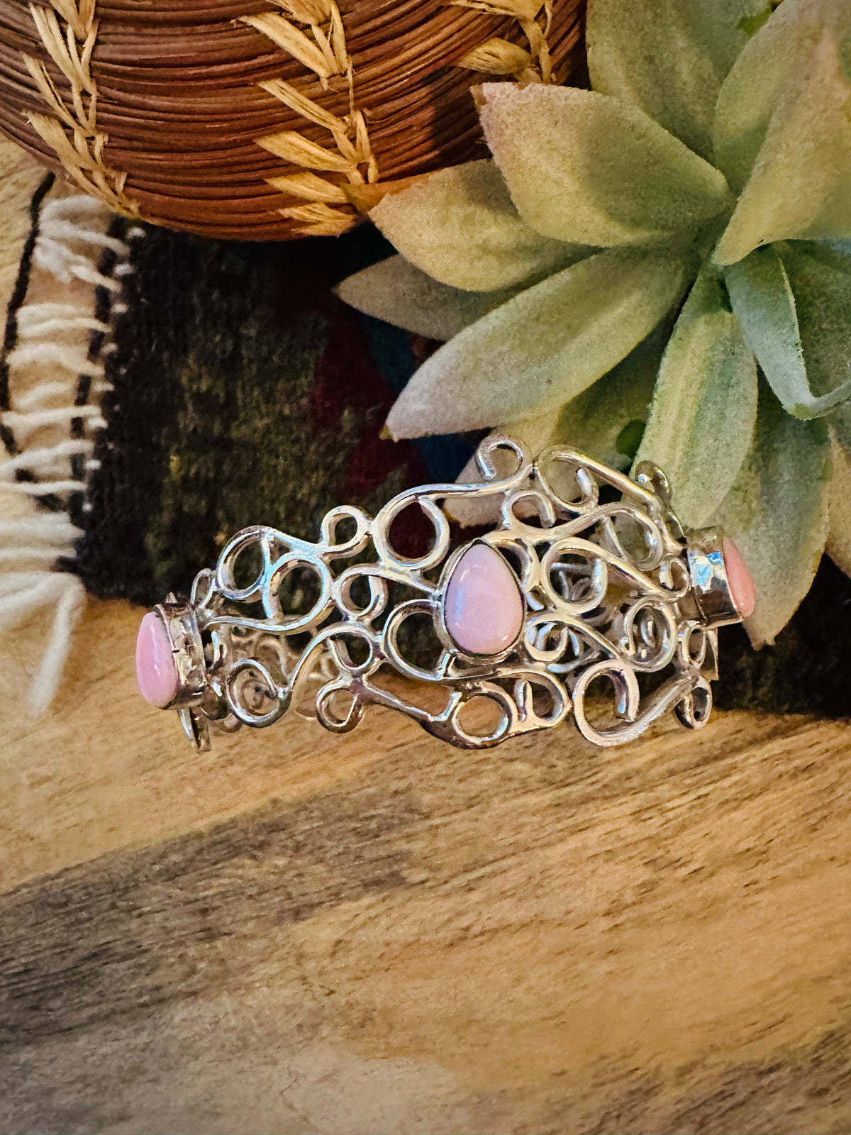 Handcrafted Queen Pink Conch Shell & Sterling Silver Cuff Bracelet