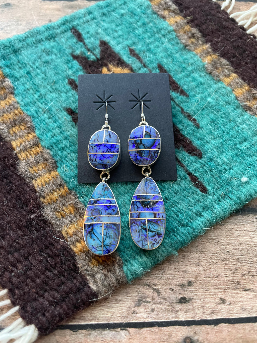 Handcrafted Blue Opal Web & Sterling Silver Dangle Earrings Signed