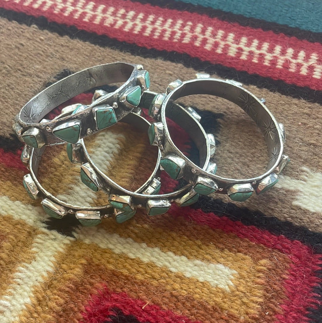 Handcrafted Turquoise Sterling Silver Bangle Bracelet By Jude Candeleria