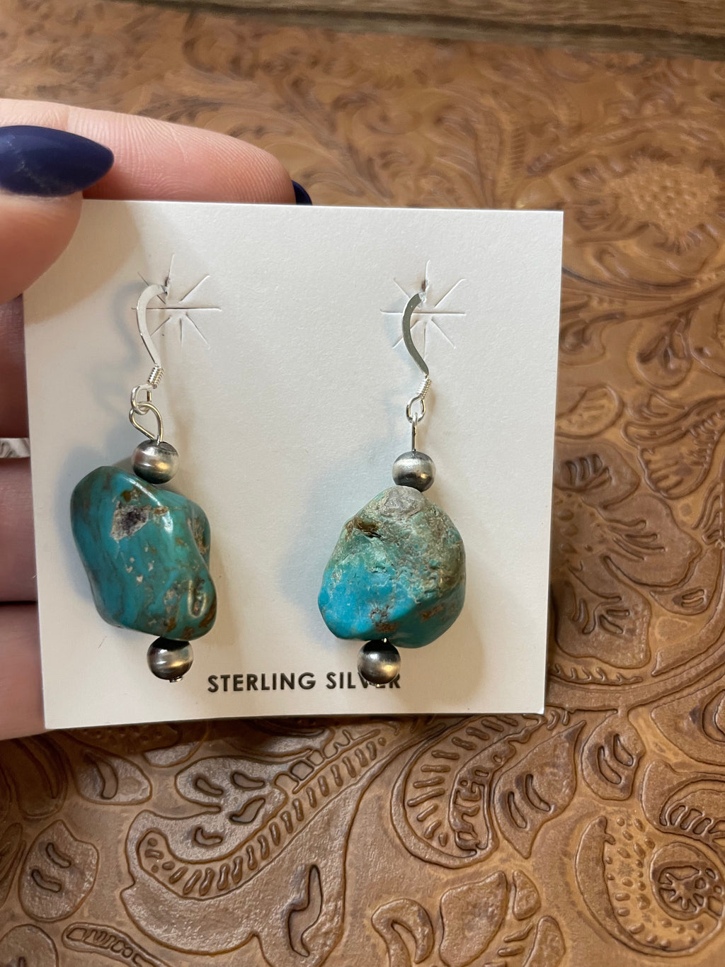 Handcrafted Sterling Silver Turquoise Stone Dangle Earrings