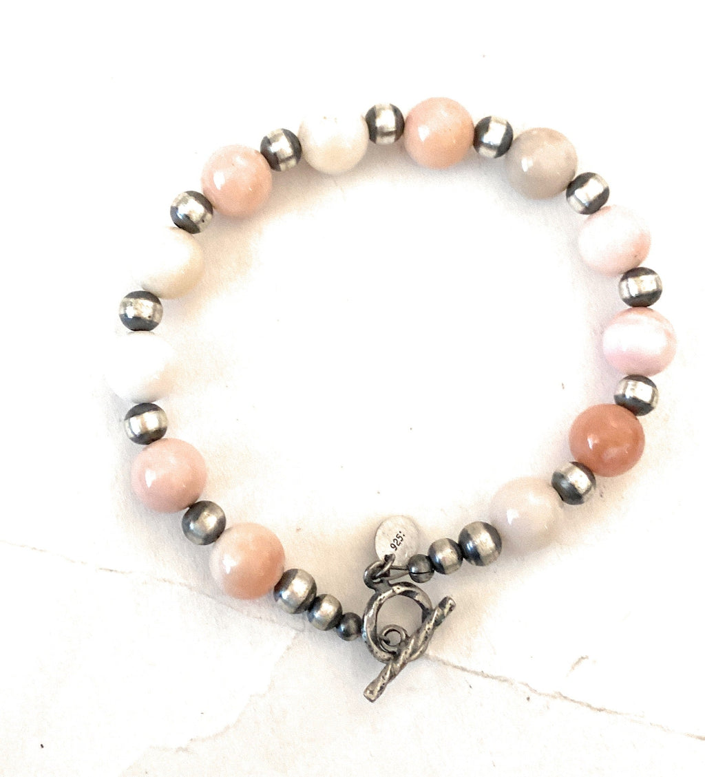 Handcrafted Queen Pink Conch Shell & Sterling Silver Beaded Bracelet