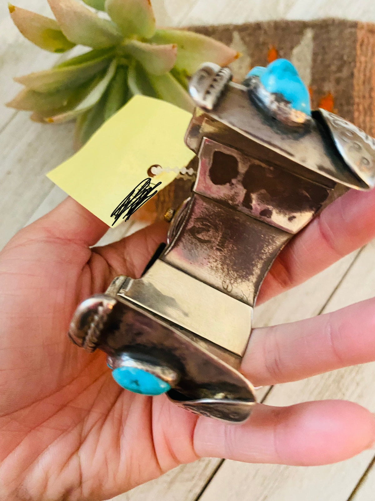 Old Pawn Vintage Handcrafted Turquoise & Sterling Silver Watch Cuff